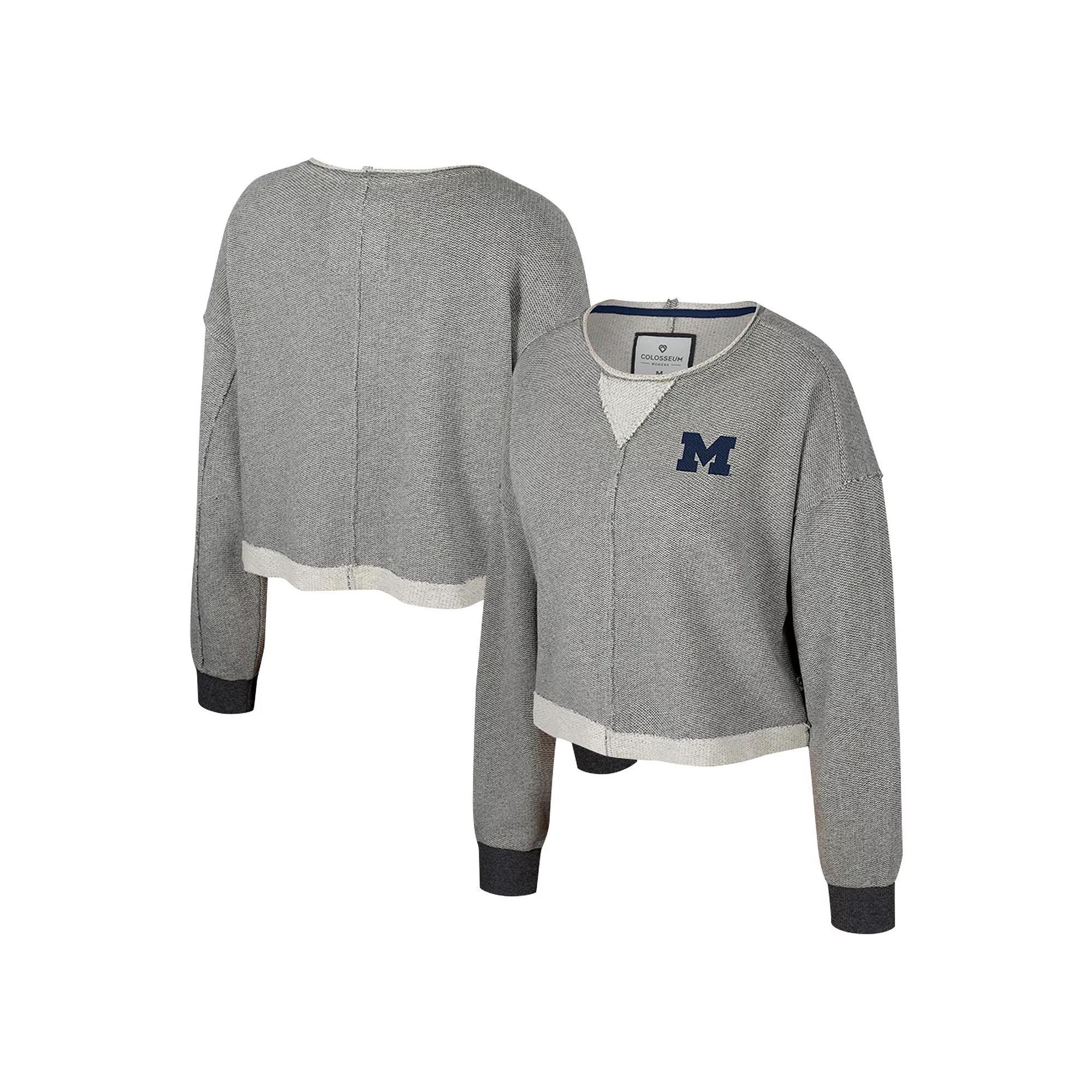 Women's Colosseum Charcoal Notre Dame Fighting Irish Magnum Scoop Neck Cropped Pullover Sweatshirt, Size: XXL Product Image