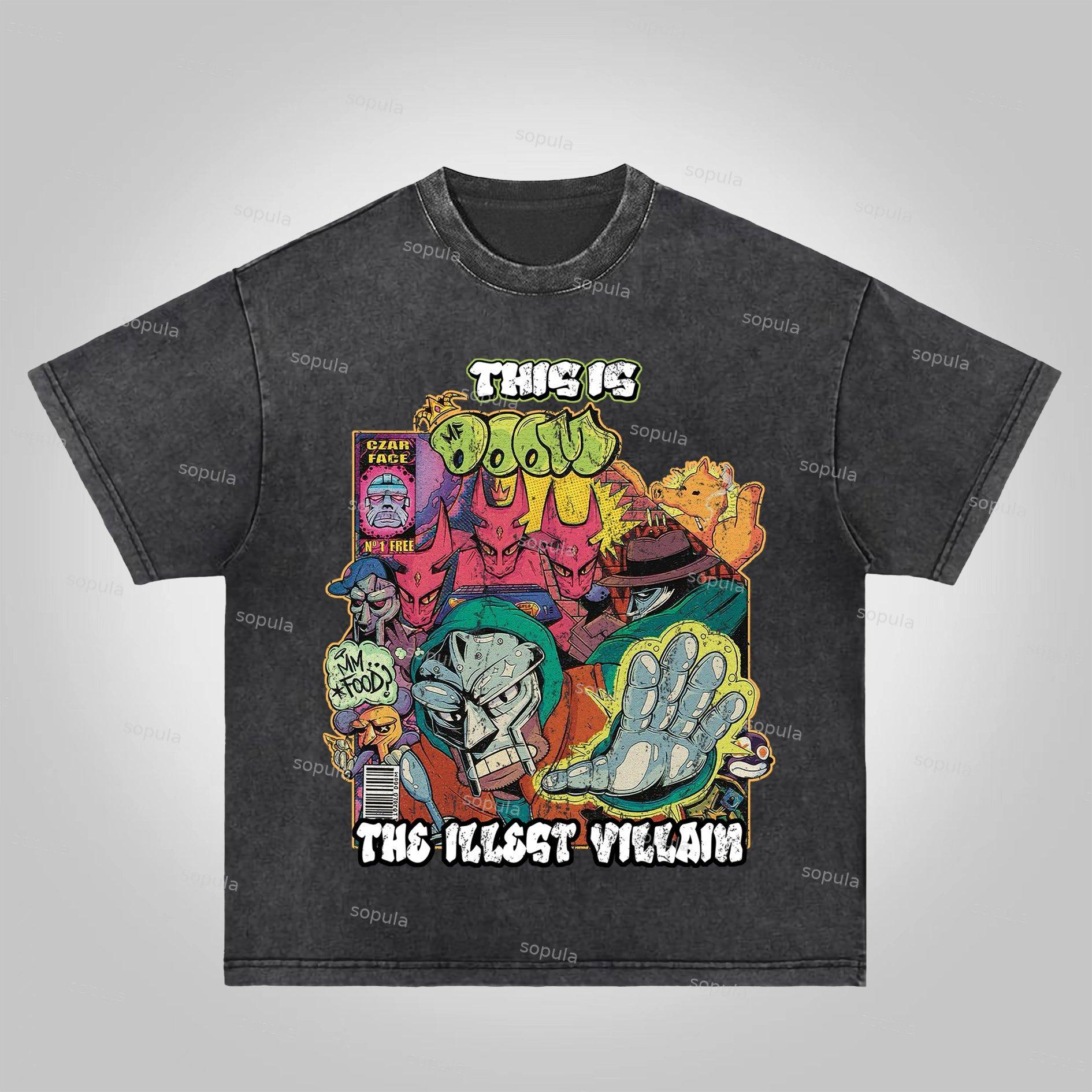 Sopula Vintage The Illest Villain Mf Doom Graphic Print Acid Washed T-Shirt Product Image