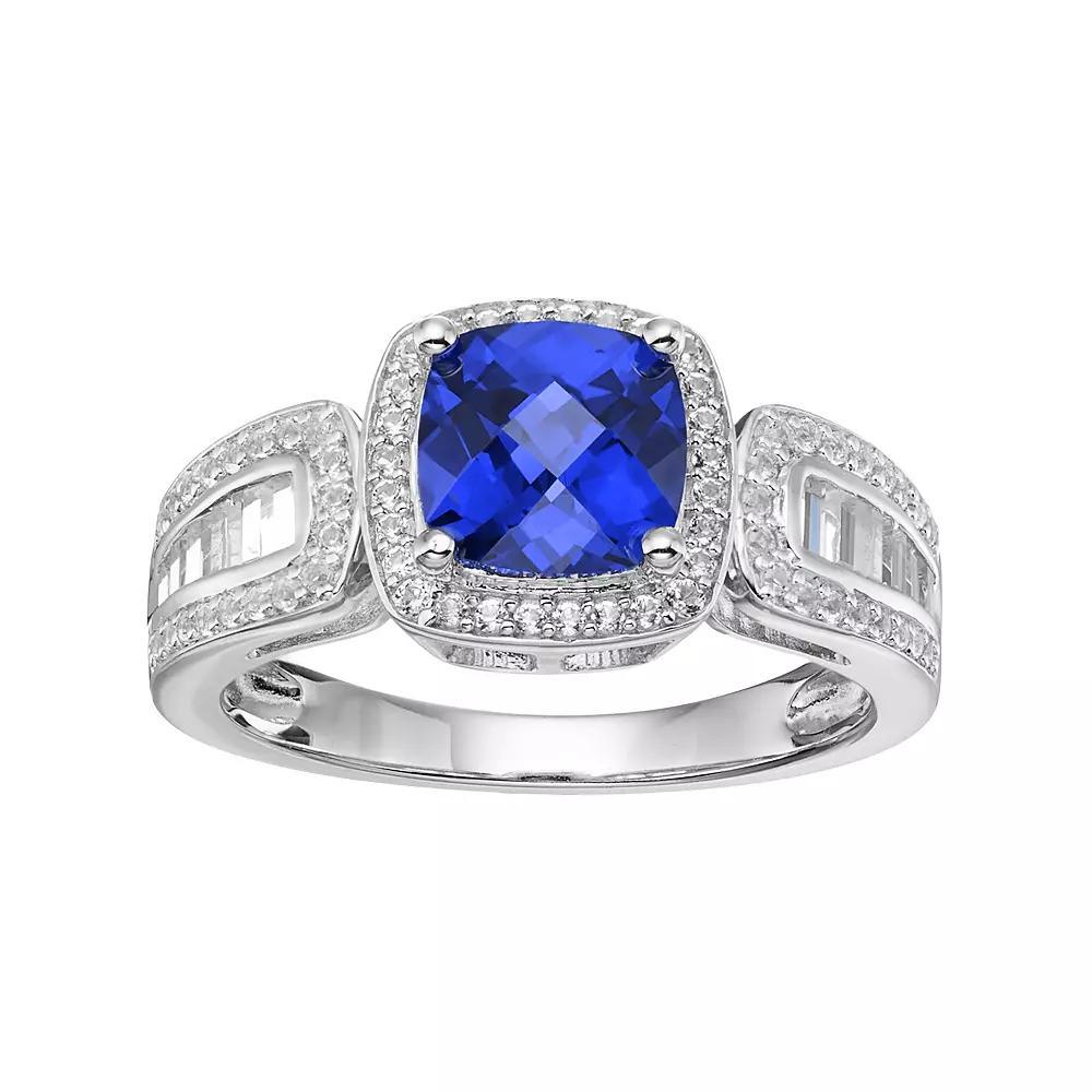 Sterling Silver Lab-Created Blue & White Sapphire Halo Ring, Women's, Size: 7 Product Image