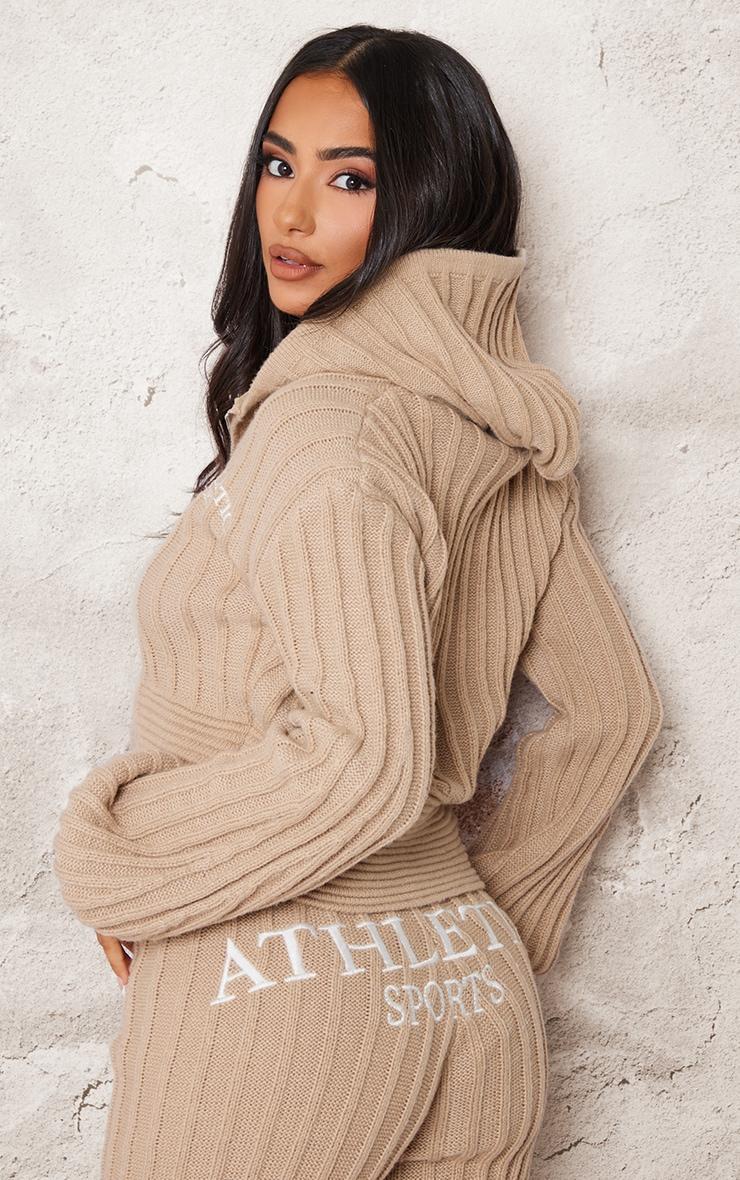 Petite Stone Athletic Sport Embroidered Knit Zip Up Cropped Cardigan Product Image