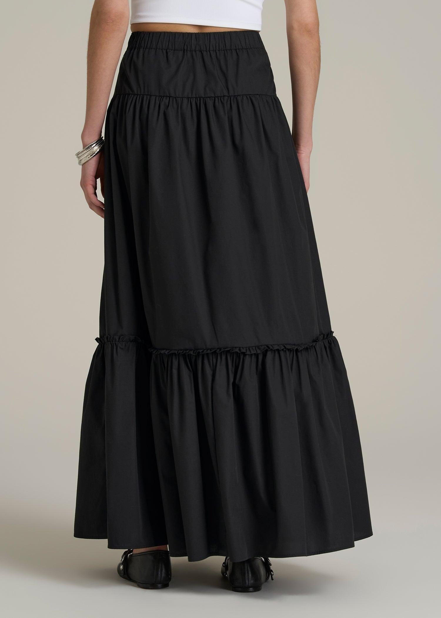 Tiered Cotton Maxi Skirt for Tall Women in Black Product Image