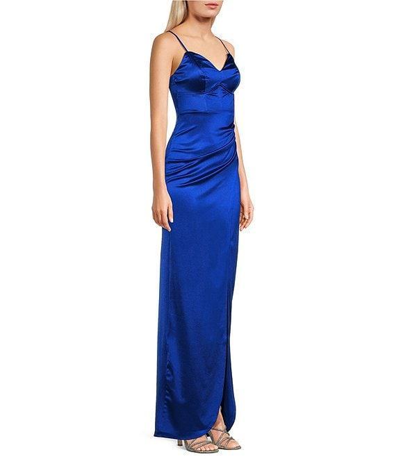 Honey and Rosie V-Neck Pleated Side Slit Corset Gown Product Image