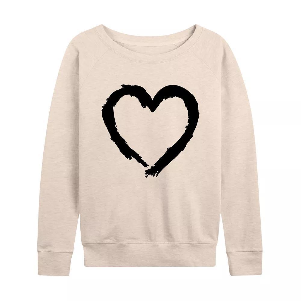 Women's Paintbrush Stroke Heart French Terry Long Sleeve Tee, Size: Large, Beige Product Image