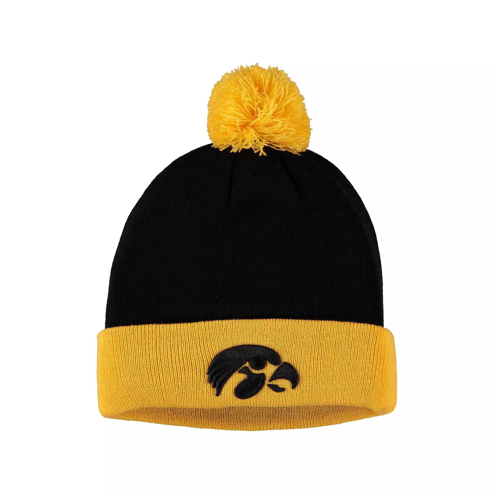 Mens Top of the World /Gold Iowa Hawkeyes Core 2-Tone Cuffed Knit Hat with Pom Product Image