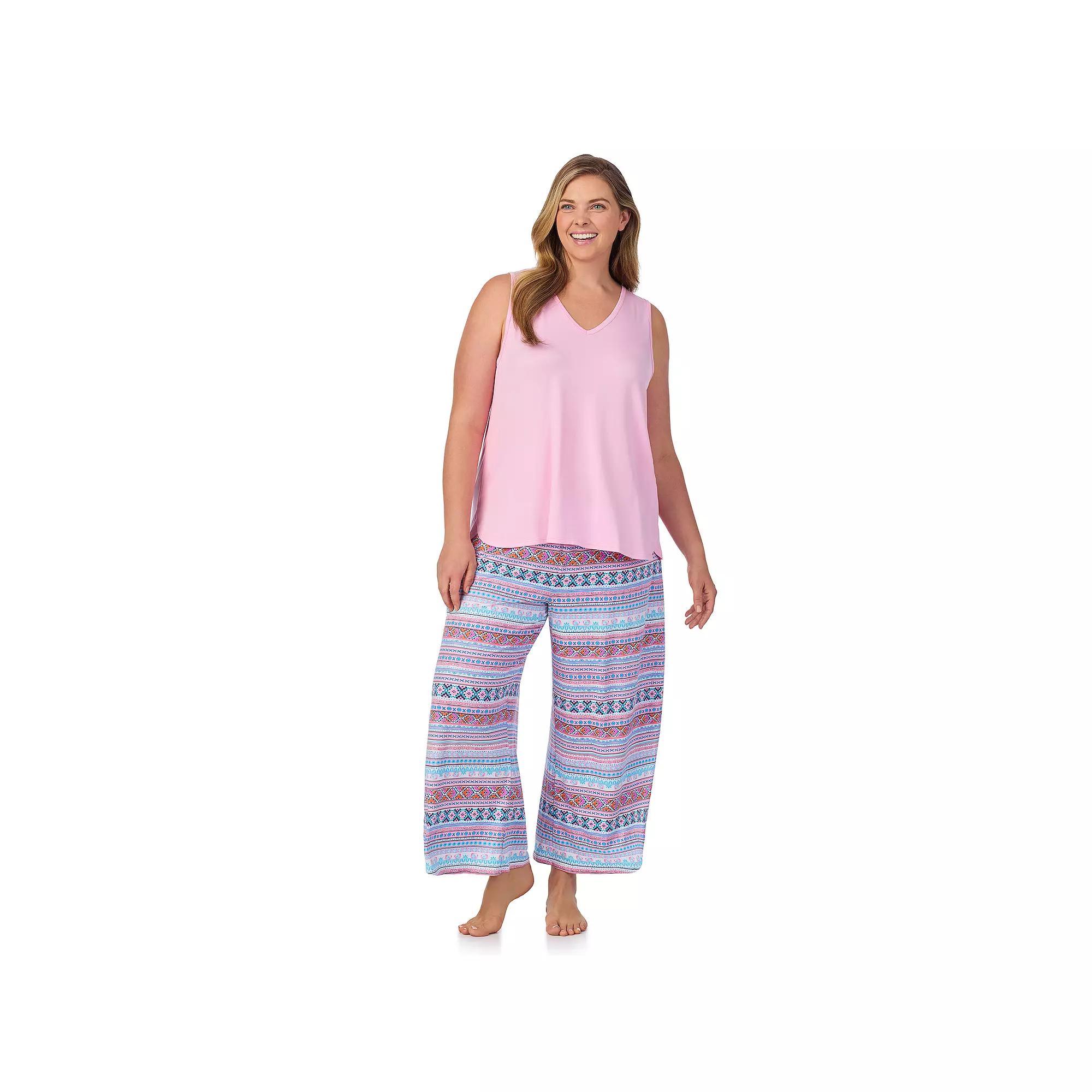 Plus Size Cuddl Duds 2-Piece Sleeveless Pajama Top & Wide Leg Pajama Pants Set, Womens Ivory Fairisle Product Image