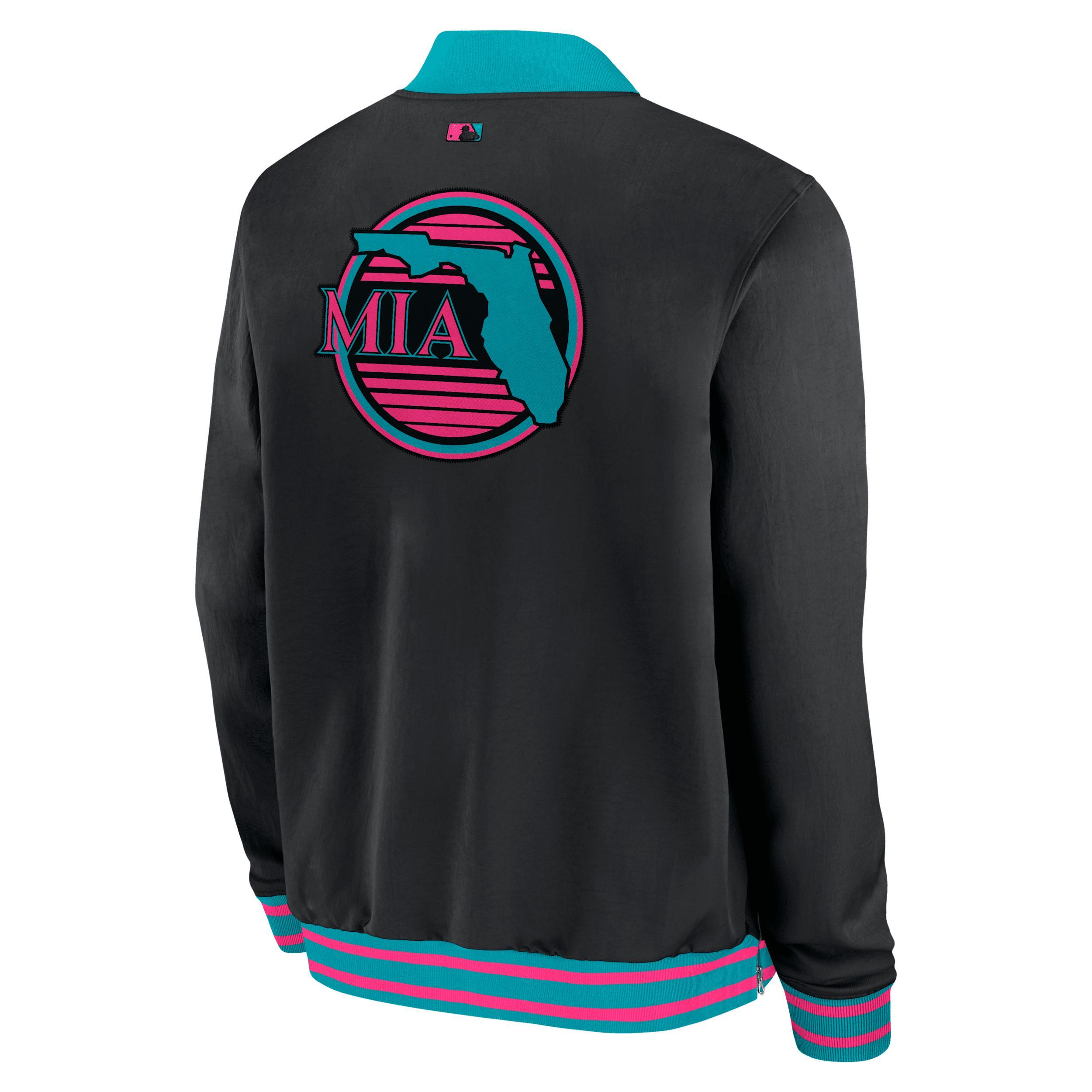 Miami Marlins Authentic Collection City Connect Nike Men's MLB Full-Zip Bomber Jacket Product Image
