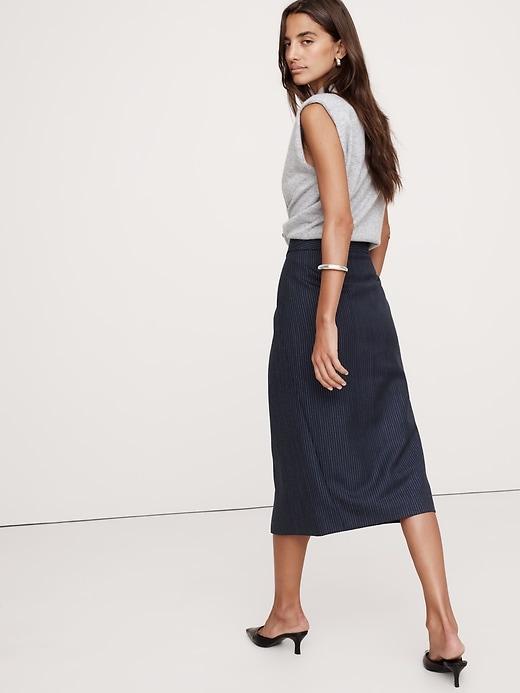 Pinstripe Italian Wool Midi Skirt Product Image