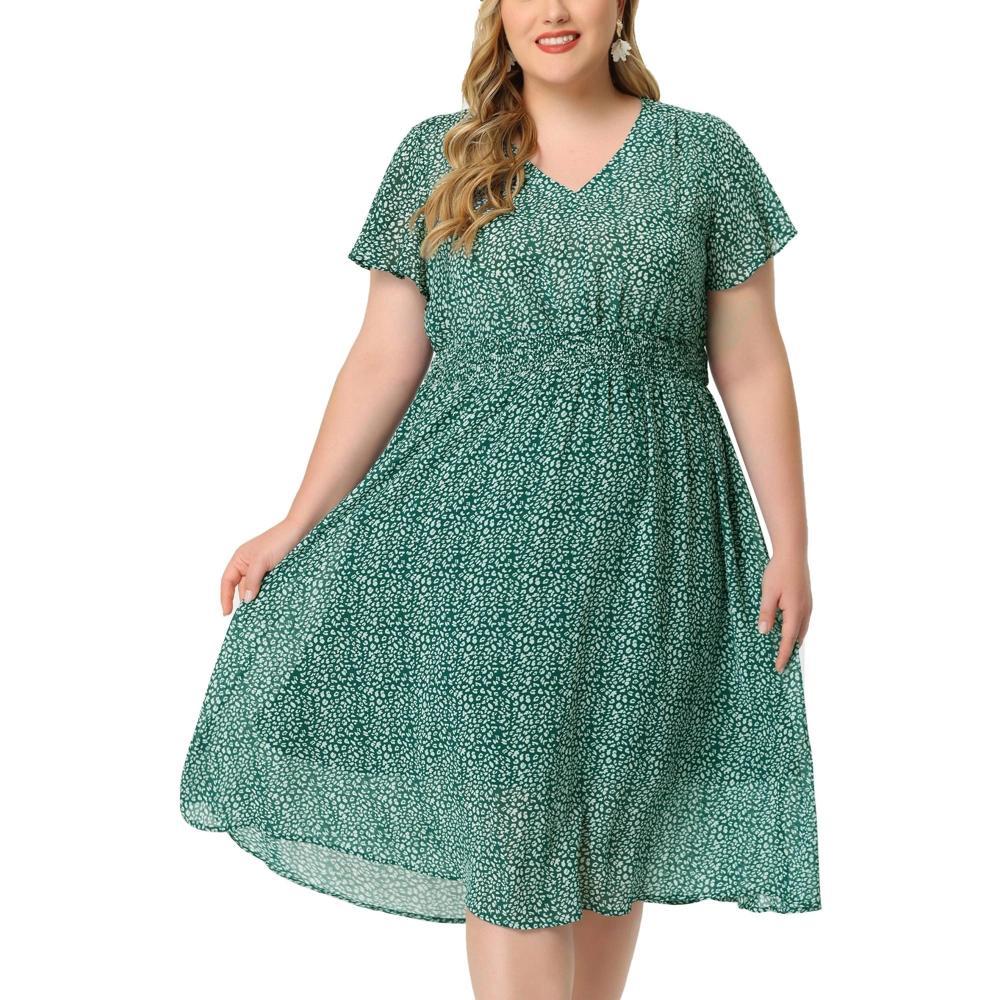 Agnes Orinda Women's Floral Plus Size Trendy Smocked Waist A-Line Flowy Chiffon Midi Sundresses Product Image