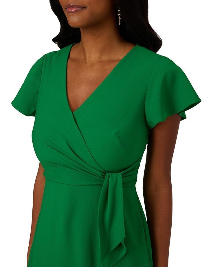 Stretch Crepe Side Draped Sheath Dress with Asymmetrical Neckline Product Image