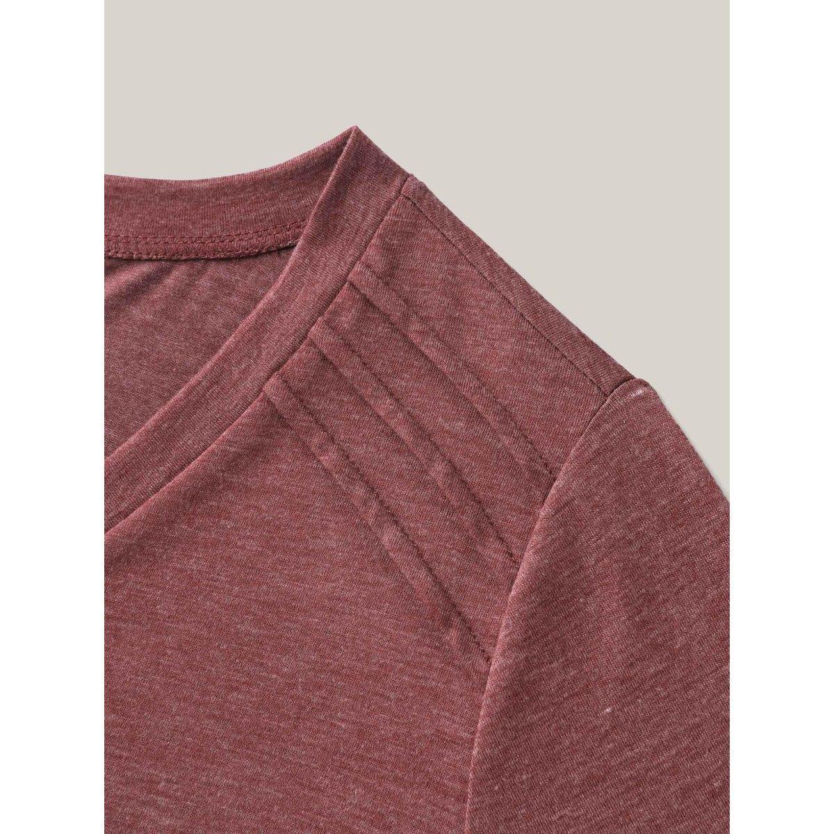 Plus Size Plicated Detail Shoulder Plain T-Shirt Scarlet Women Tucked seam V-neck Everyday-Casual T-shirts BloomChic 12/L Product Image