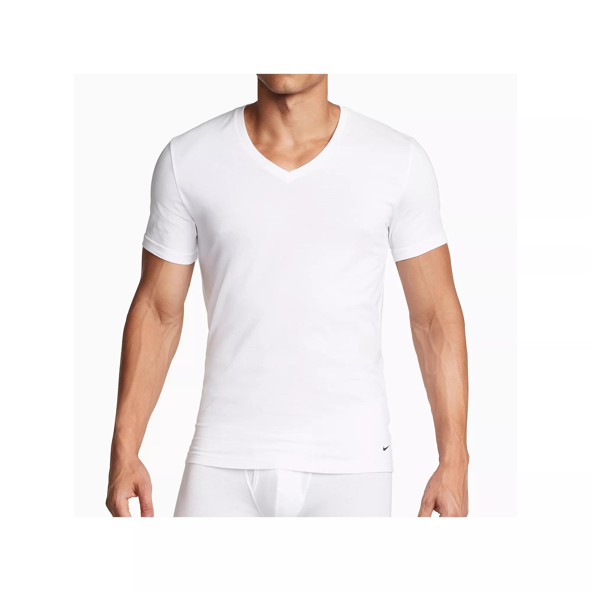Men's Nike Dri-FIT Essential Cotton Stretch 2-Pack V-neck Undershirts, Size: Large, White Product Image