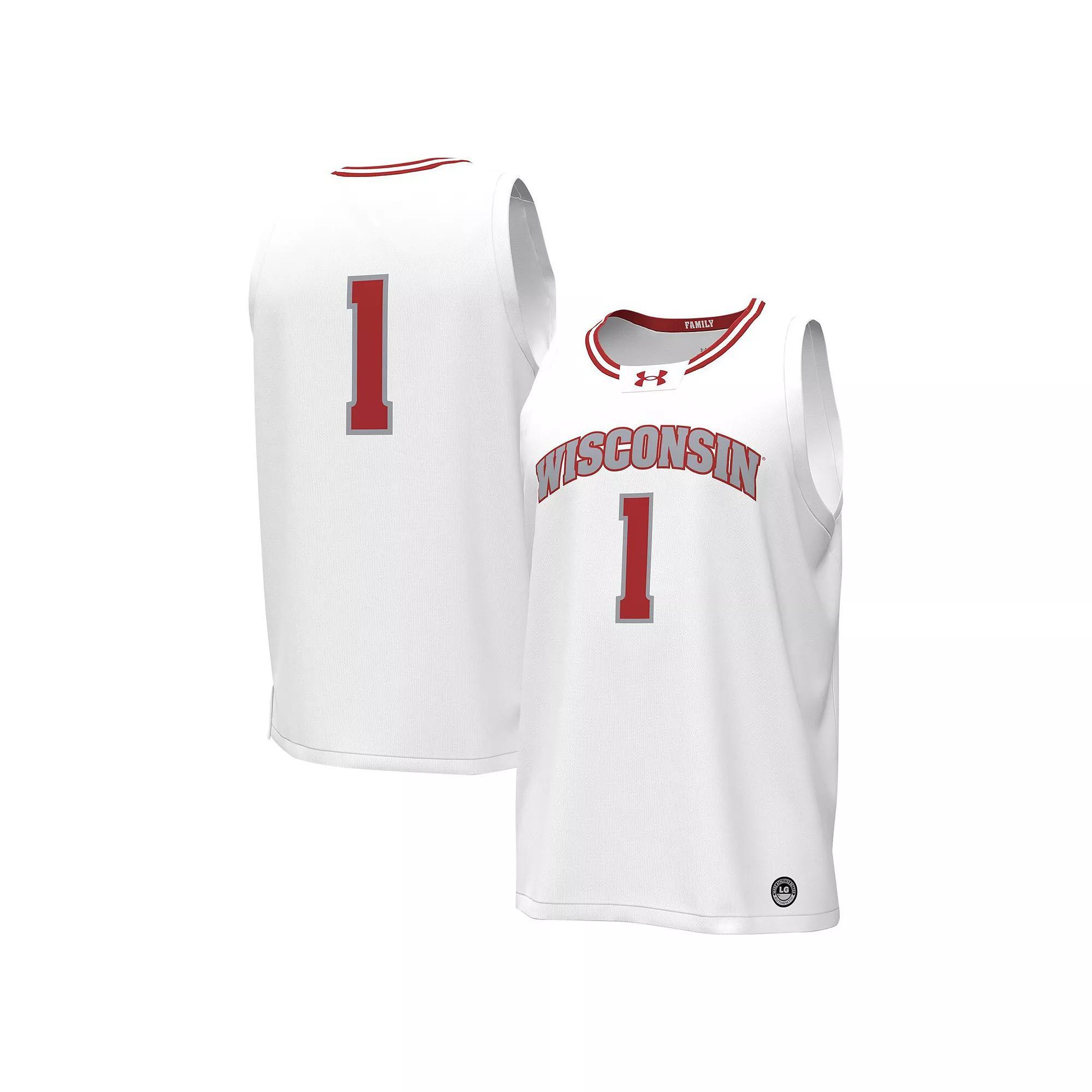 Men's Under Armour #1 White Wisconsin Badgers Replica Basketball Jersey, Size: XL Product Image