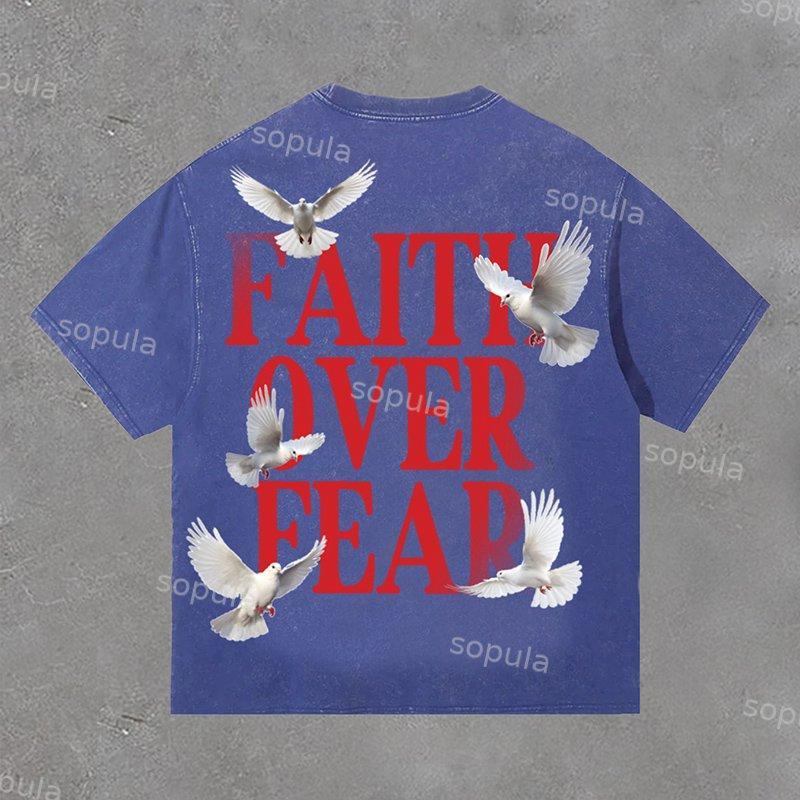 Sopula Vintage Washed Faith Over Fear Print Short Sleeve T-Shirt Product Image