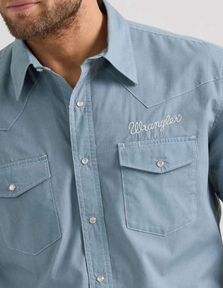 Wrangler® Men's L/S Vintage Inspired Chambray Logo Snap Workshirt Product Image