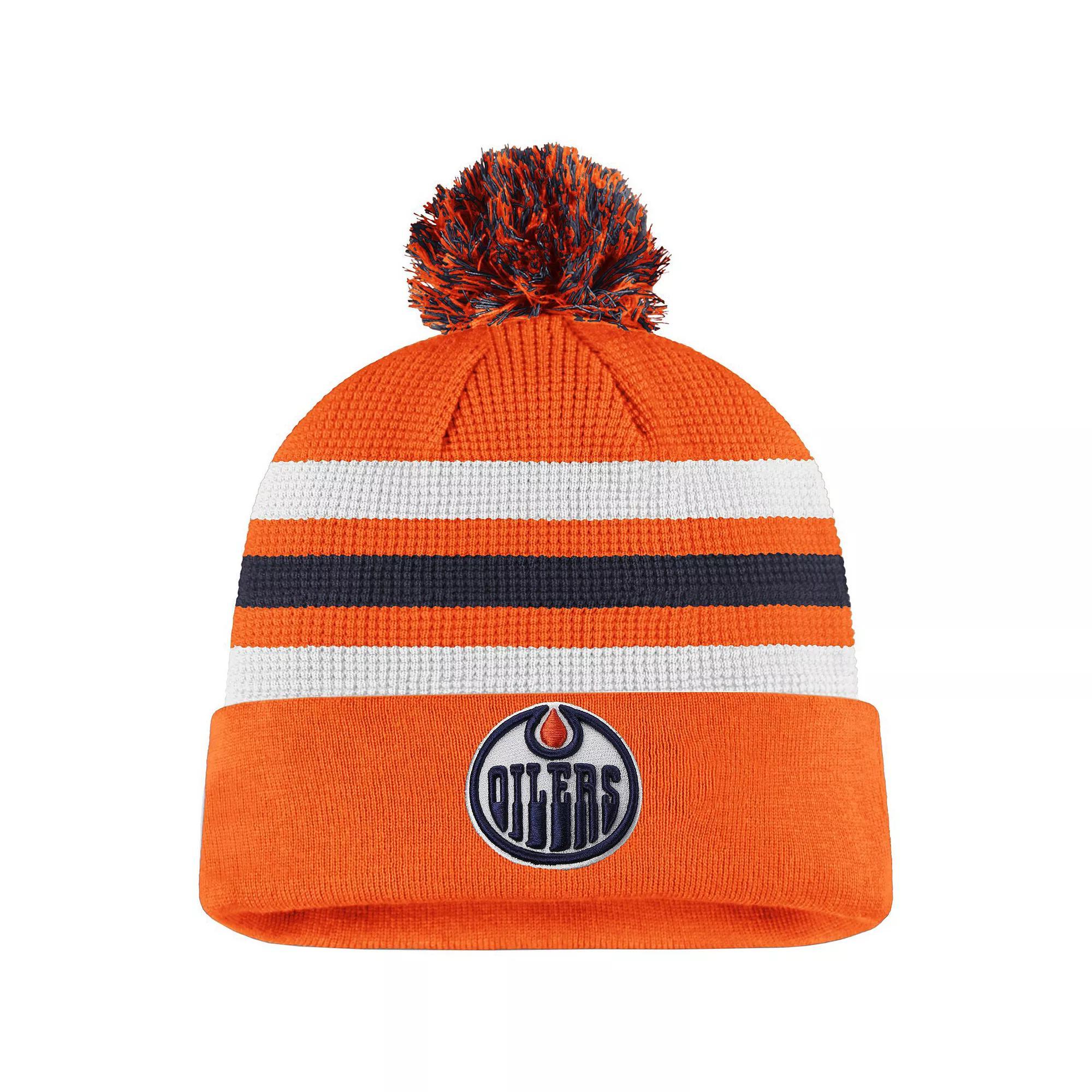 Men's Fanatics Orange/Navy Edmonton Oilers 2020 NHL Draft Authentic Pro Cuffed Pom Knit Hat, Oil Orange Product Image