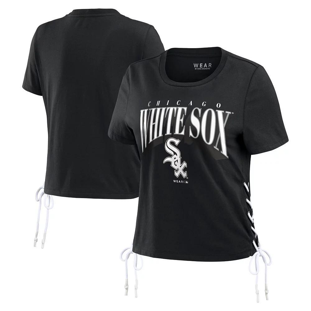 Women's WEAR by Erin Andrews Black Chicago White Sox Side Lace-Up Cropped T-Shirt, Size: Small Product Image