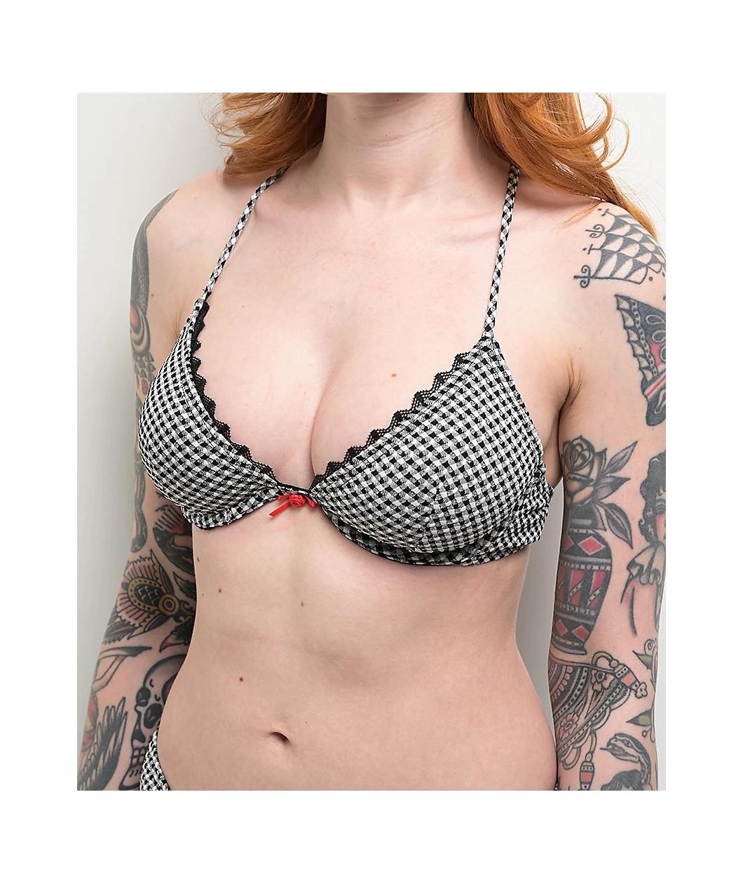 Damsel Rosie Black & White Gingham Triangle Bikini Top Product Image