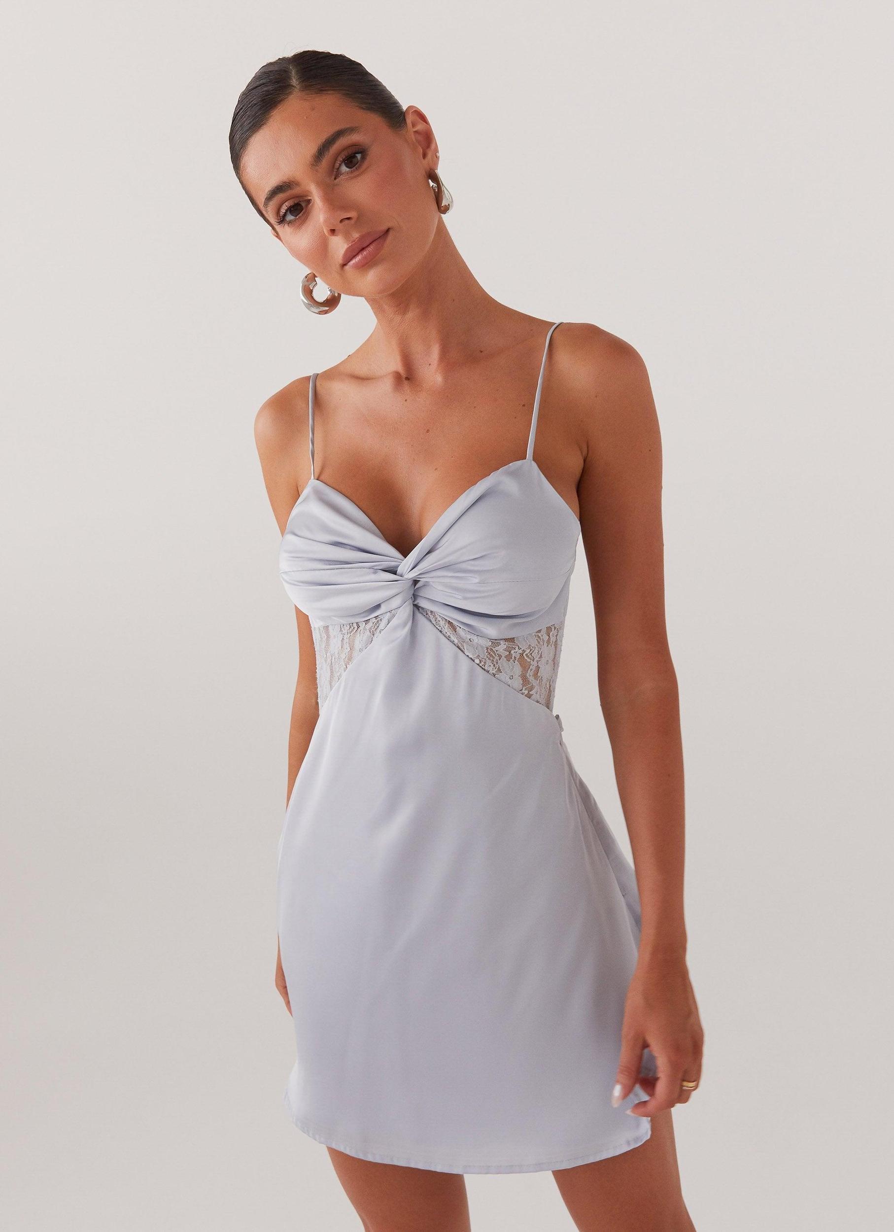 Ayla Satin Mini Dress - Arctic Blue Product Image