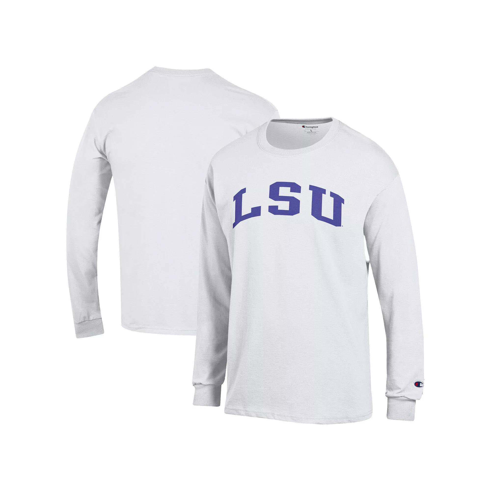 Men's Champion  White LSU Tigers Basic Arch Long Sleeve T-Shirt, Size: Large Product Image