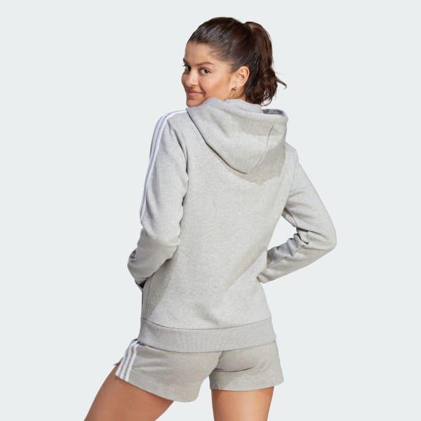 adidas Essentials 3-Stripes Full-Zip Fleece Hoodie Linen Green S Womens Product Image