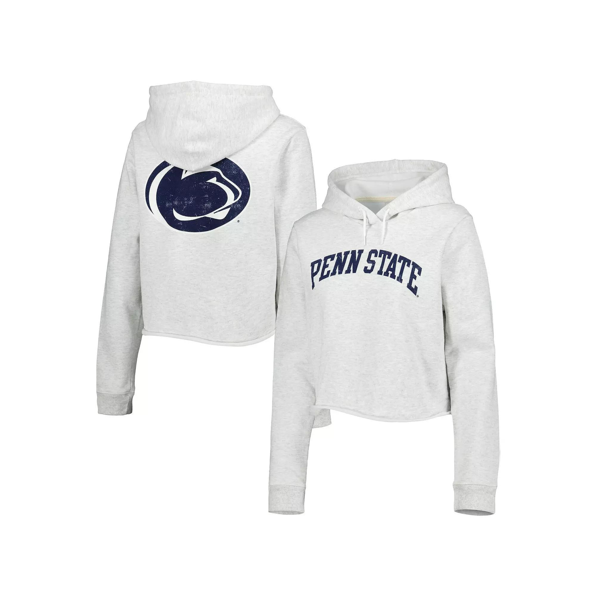 Women's League Collegiate Wear Ash Penn State Nittany Lions 2-Hit 1636 Cropped Pullover Hoodie, Size: Large, Black Product Image