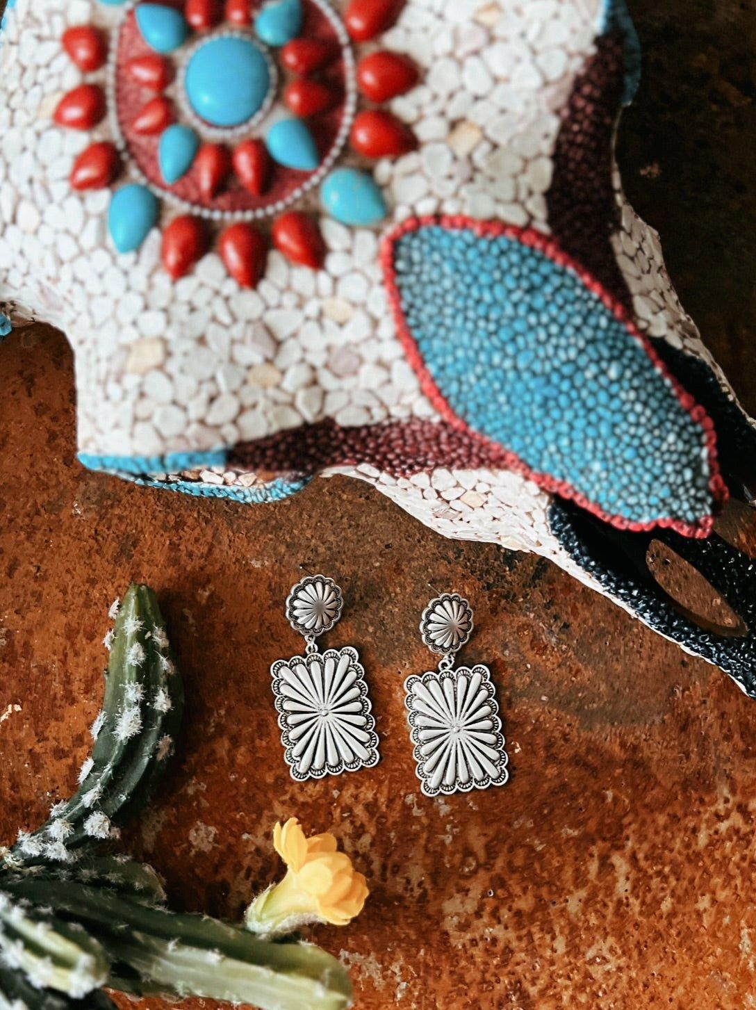 Big Western Style Post Concho Earrings Product Image