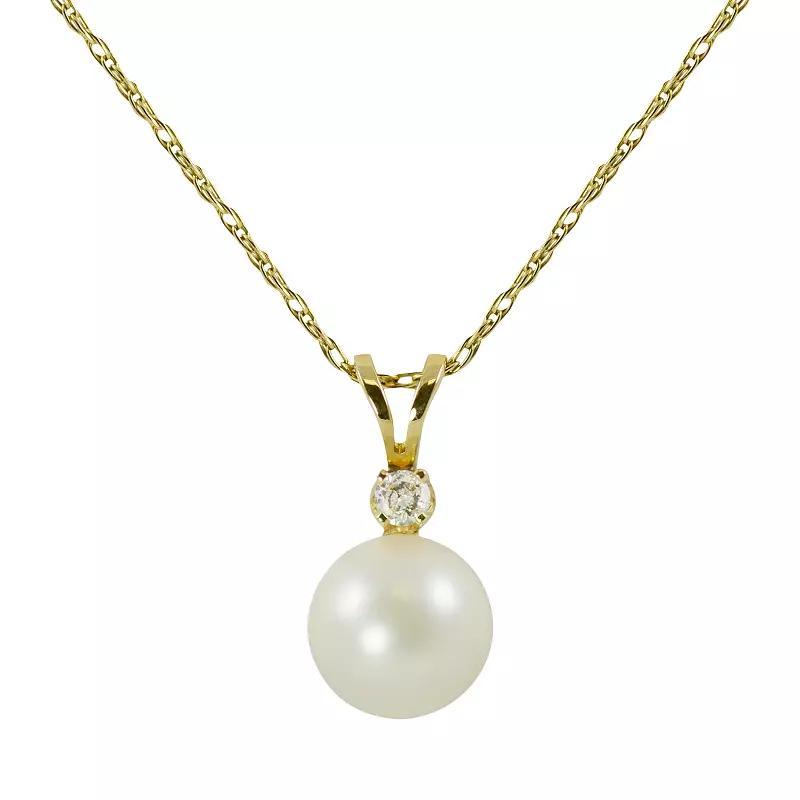 14k Gold Akoya Cultured Pearl and Diamond Accent Pendant, Womens White Product Image