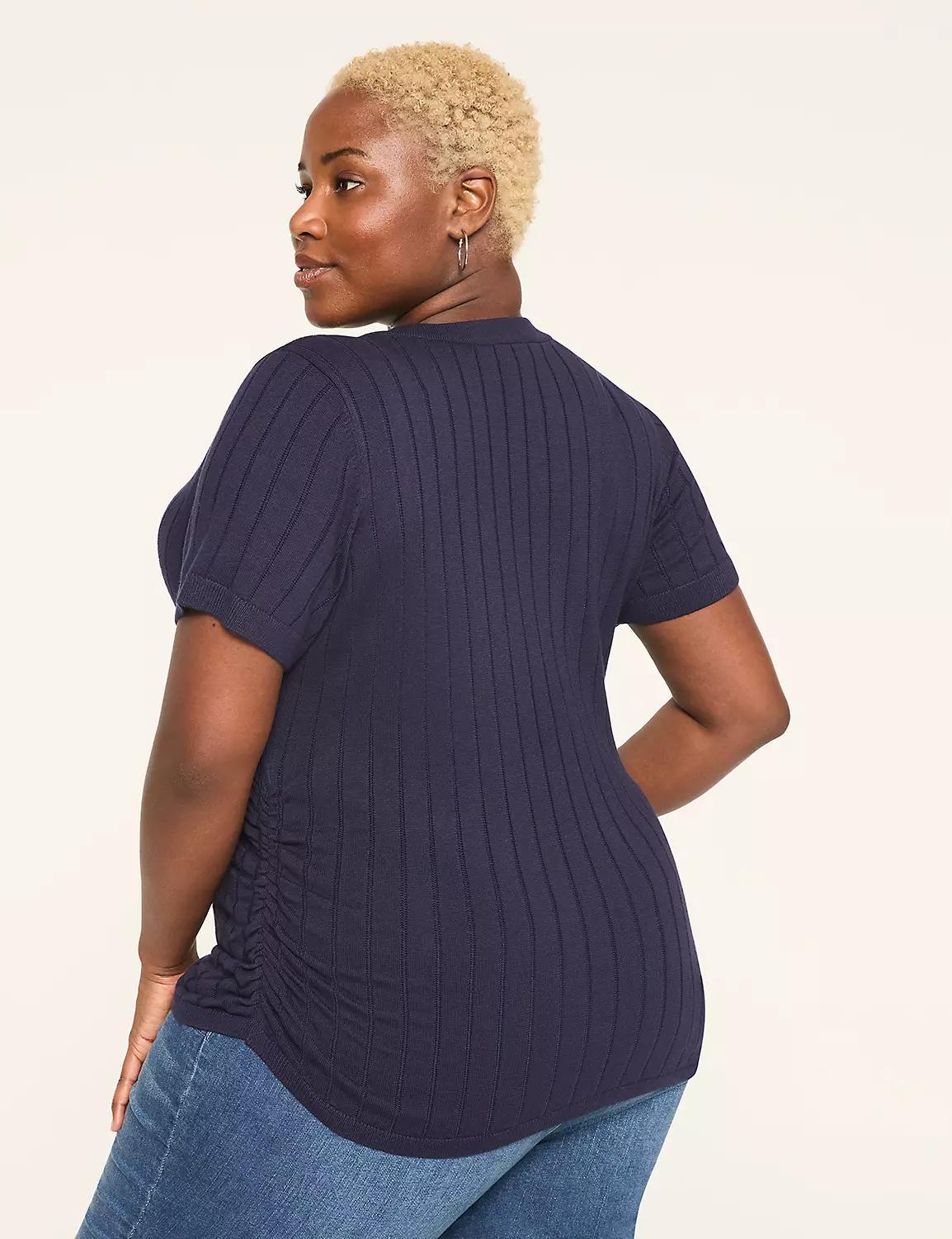 Fitted Short-Sleeve Side-Ruched Sweater Product Image
