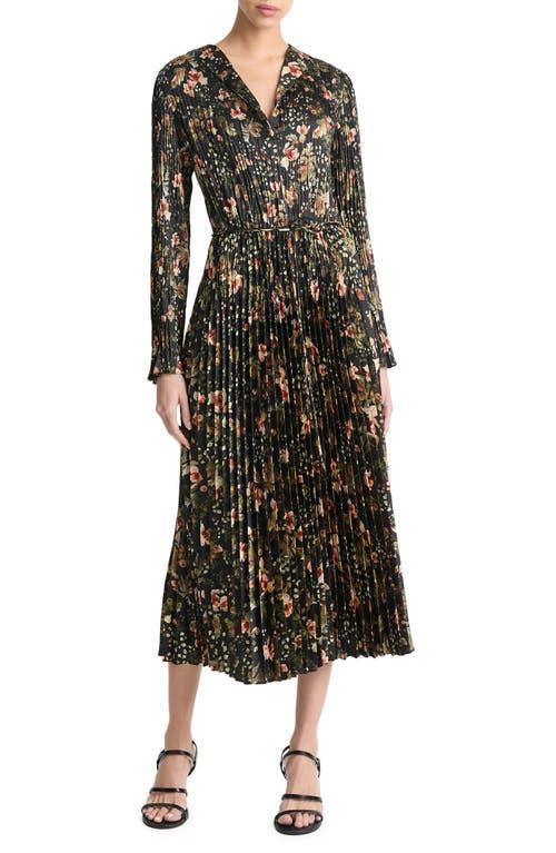 Orchid Vine Pleated Dress In Black Night Product Image