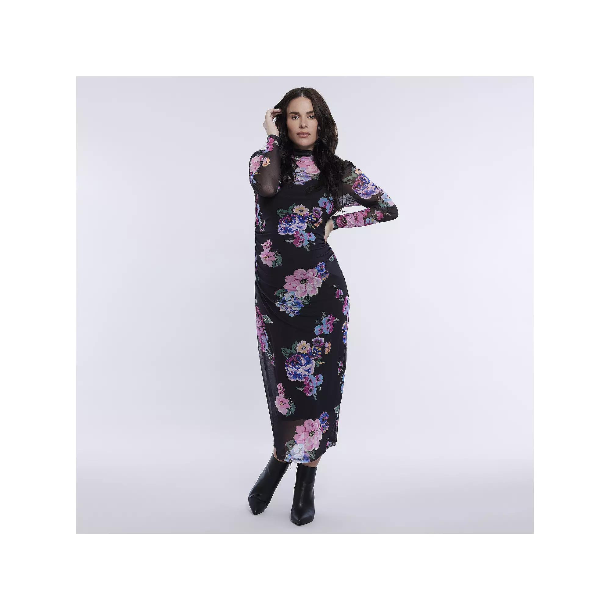 Maternity Motherhood® Turtleneck Maxi Dress, Women's, Size: Large-Mat, Black Floral Product Image