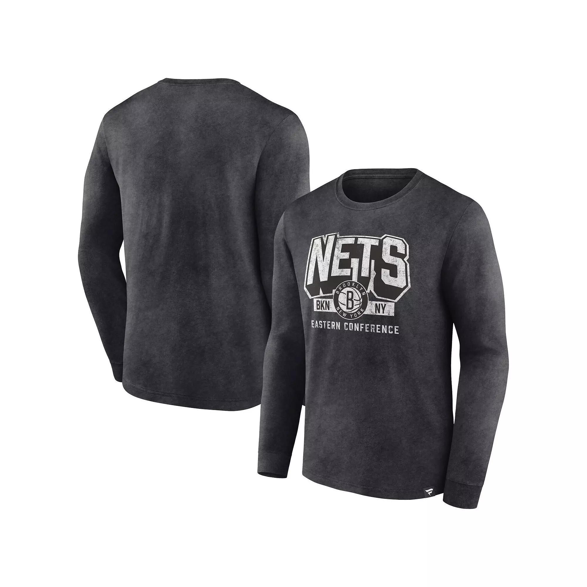 Men's Fanatics Branded Heather Charcoal Brooklyn Nets Front Court Press Snow Wash Long Sleeve T-Shirt, Size: Small Product Image