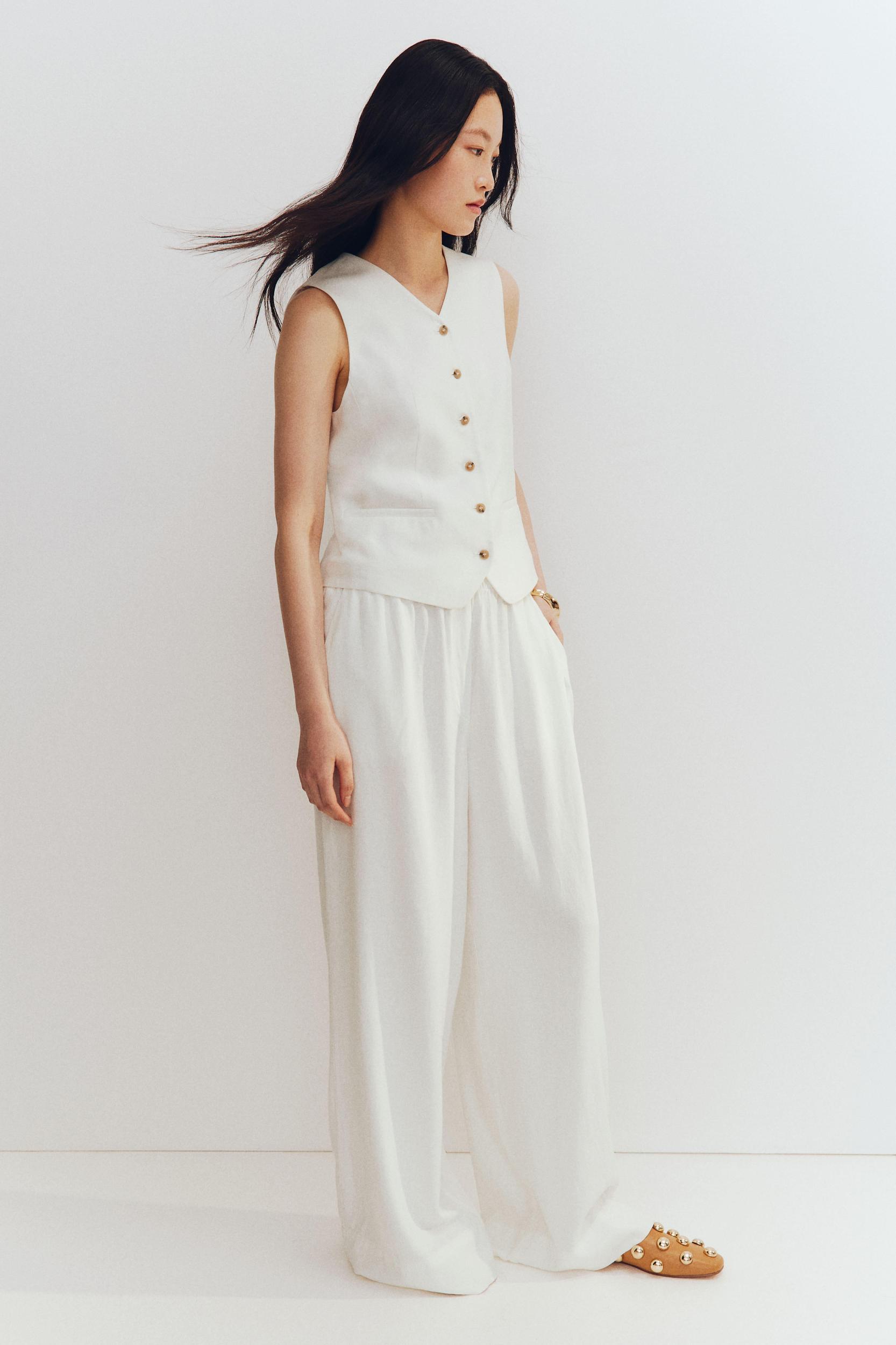 Wide-Leg Linen-Blend Pants Product Image