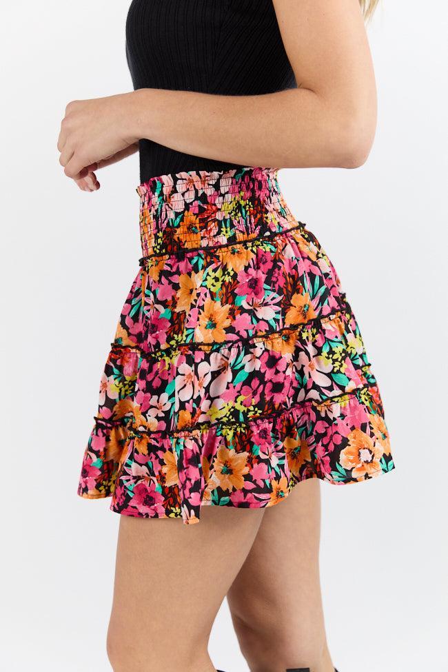 Through The Garden Black Multi Color Floral Mini Skort SALE Product Image