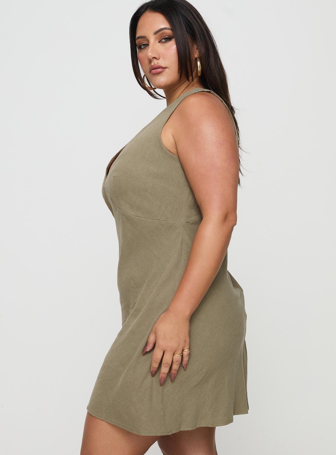 Portillo Linen Blend Mini Dress Olive Curve Product Image