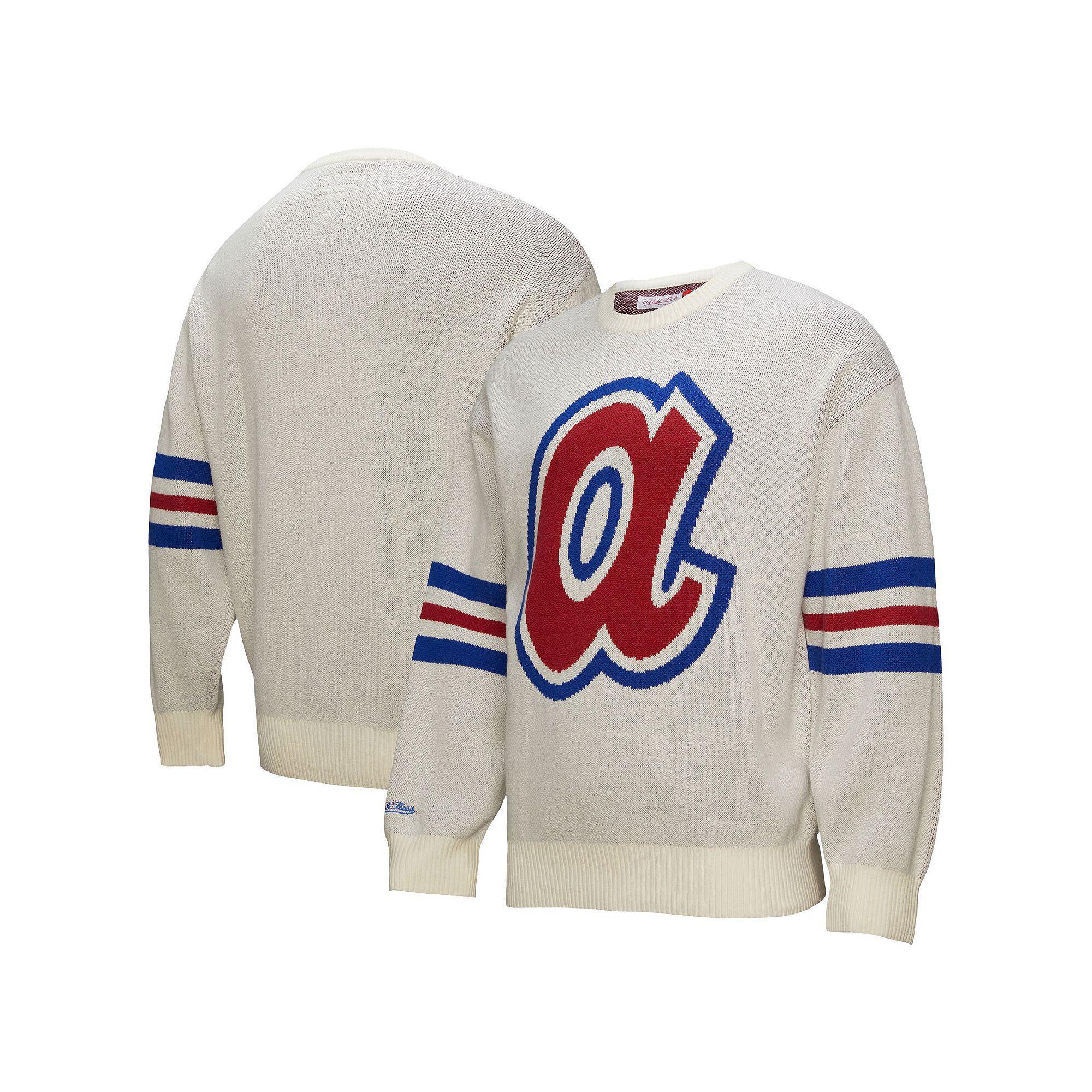Men's Mitchell & Ness Cream Atlanta Braves Retro Pullover Sweater, Size: XL, Beige Product Image