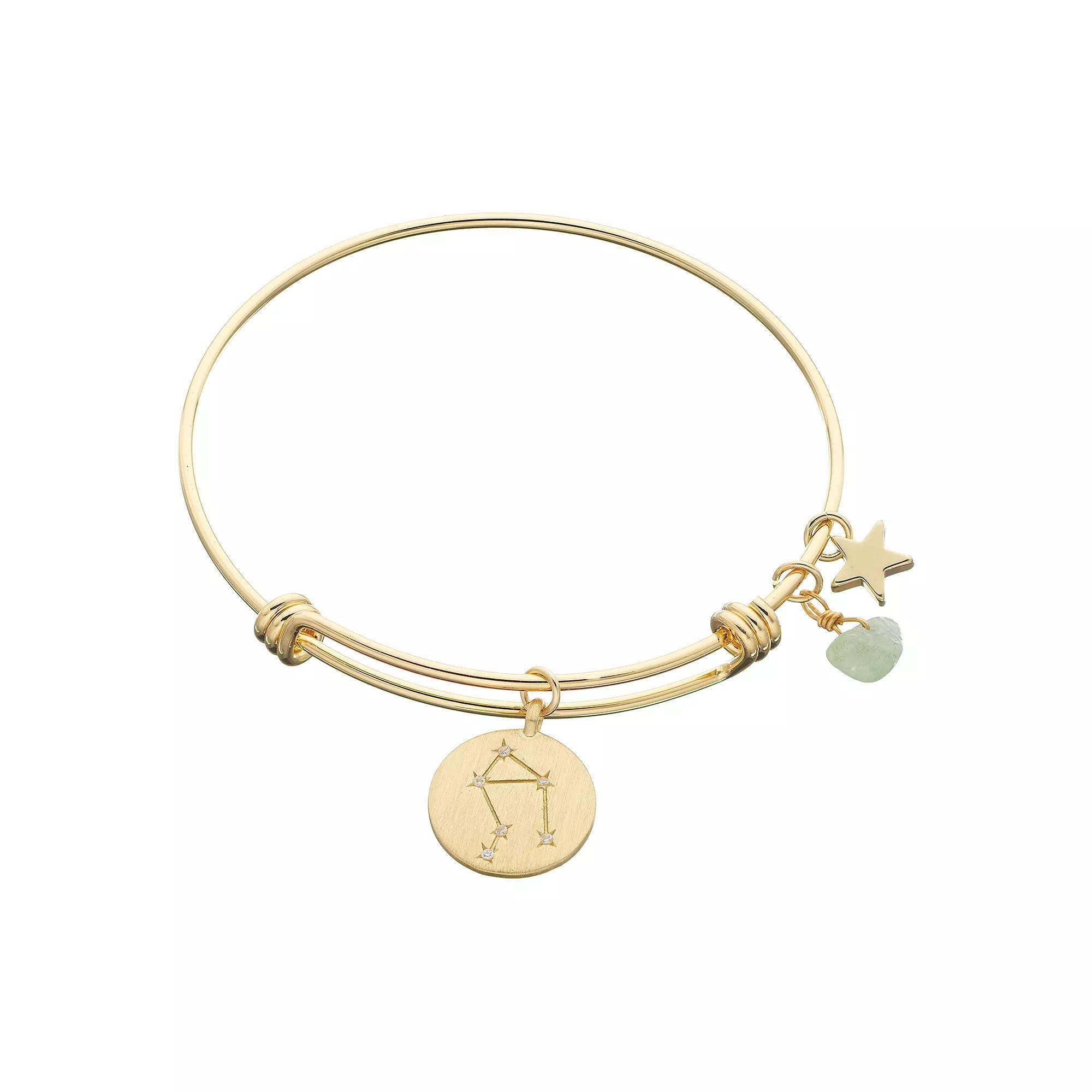 City Luxe Horoscope Cubic Zirconia Disk Bangle Bracelet with Genuine Stone & Star Charm, Women's, Gold Tone Cancer Product Image