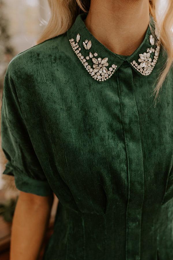 Cue The Cocktails Corduroy Mini Dress in Hunter Green Product Image