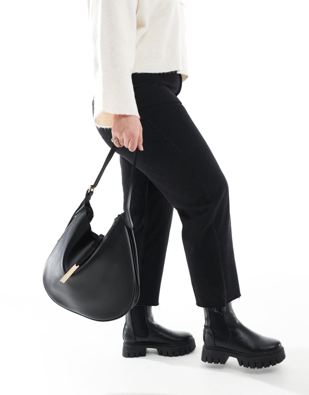 Glamorous slouchy shoulder bag with clasp detail in black Product Image