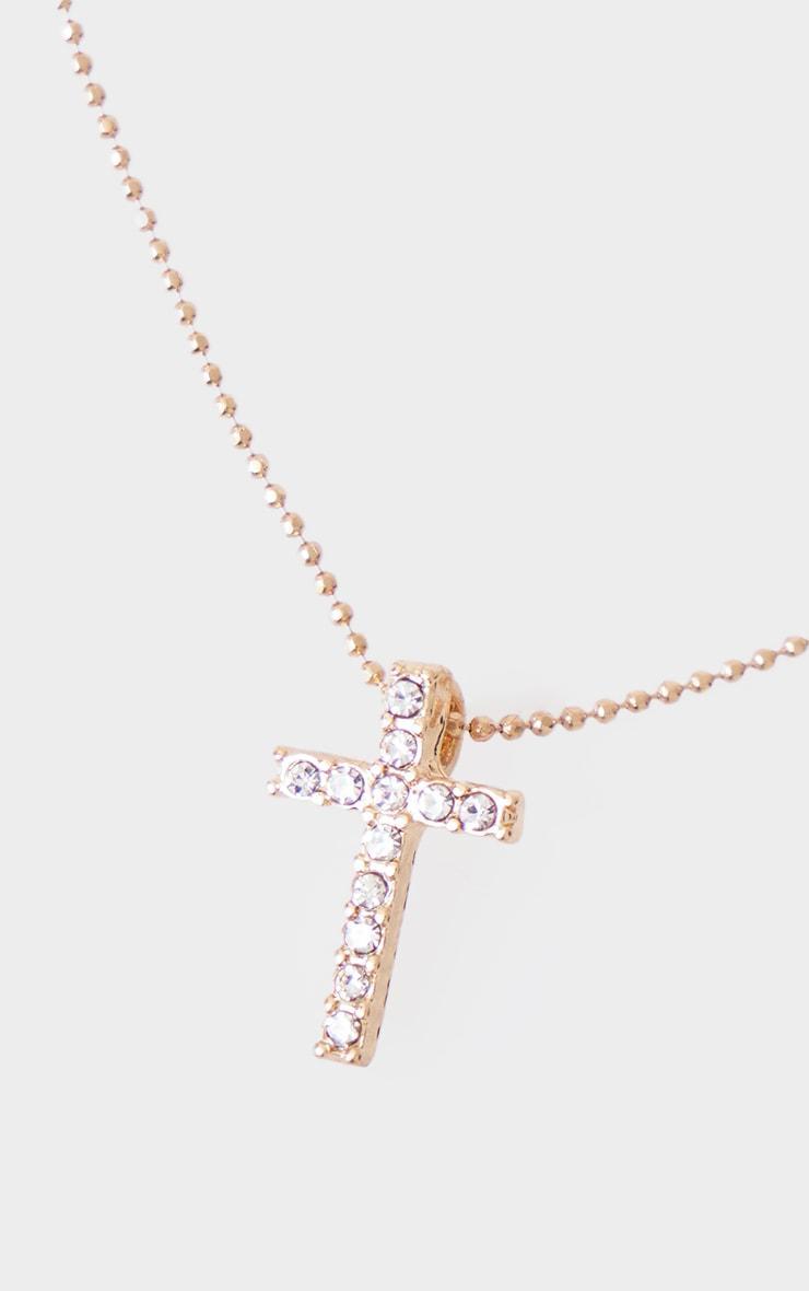 Gold Simple Dainty Diamante Cross Necklace Product Image