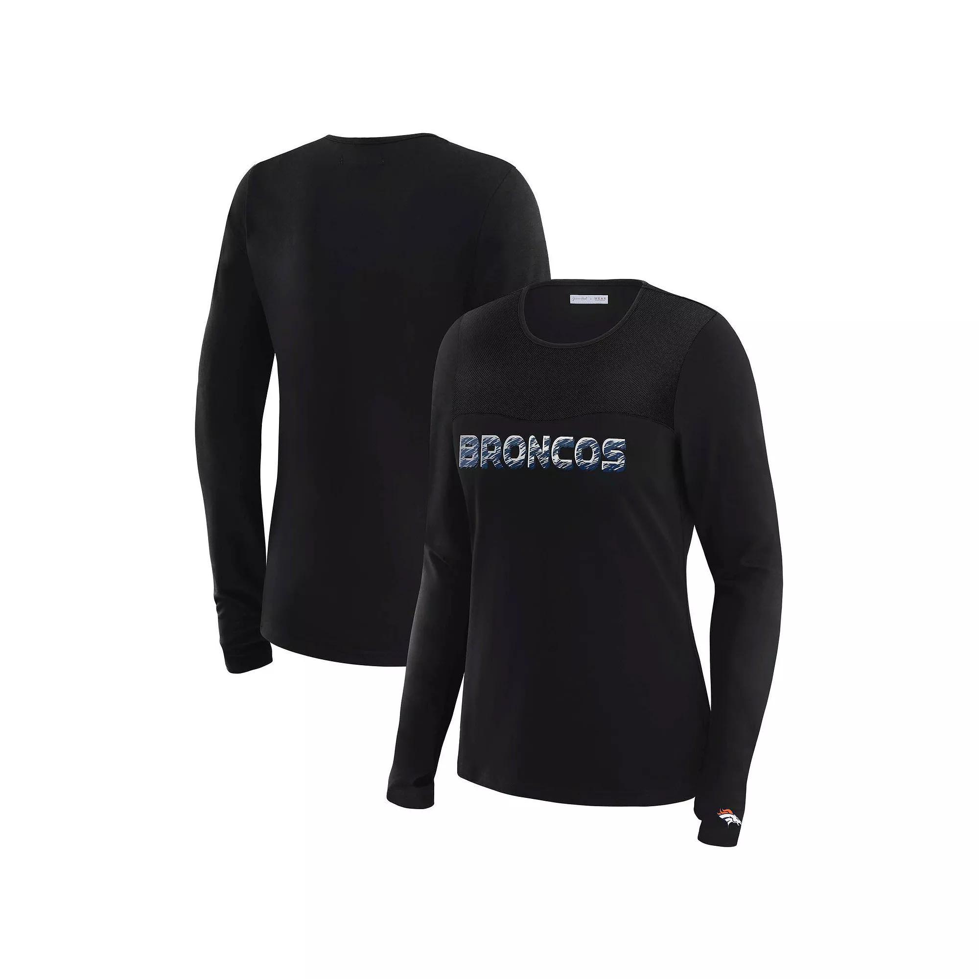 Women's WEAR by Erin Andrews x Gracie Hunt Black Baltimore Ravens Mesh Panel Long Sleeve T-Shirt, Size: 2XL Product Image