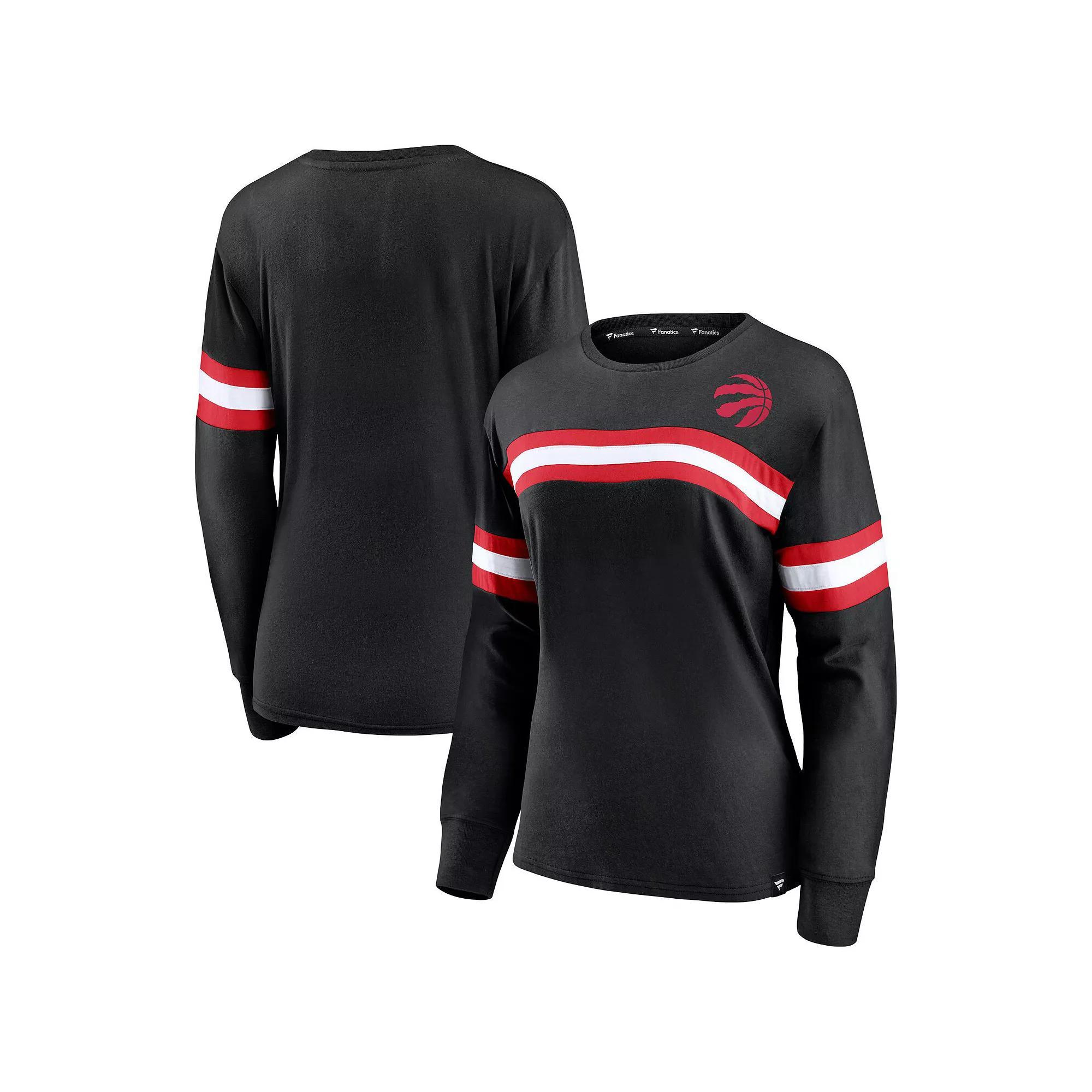 Women's Fanatics Black Toronto Raptors Block Party Chest Logo Striped Long Sleeve T-Shirt, Size: Large, Rpt Black Product Image