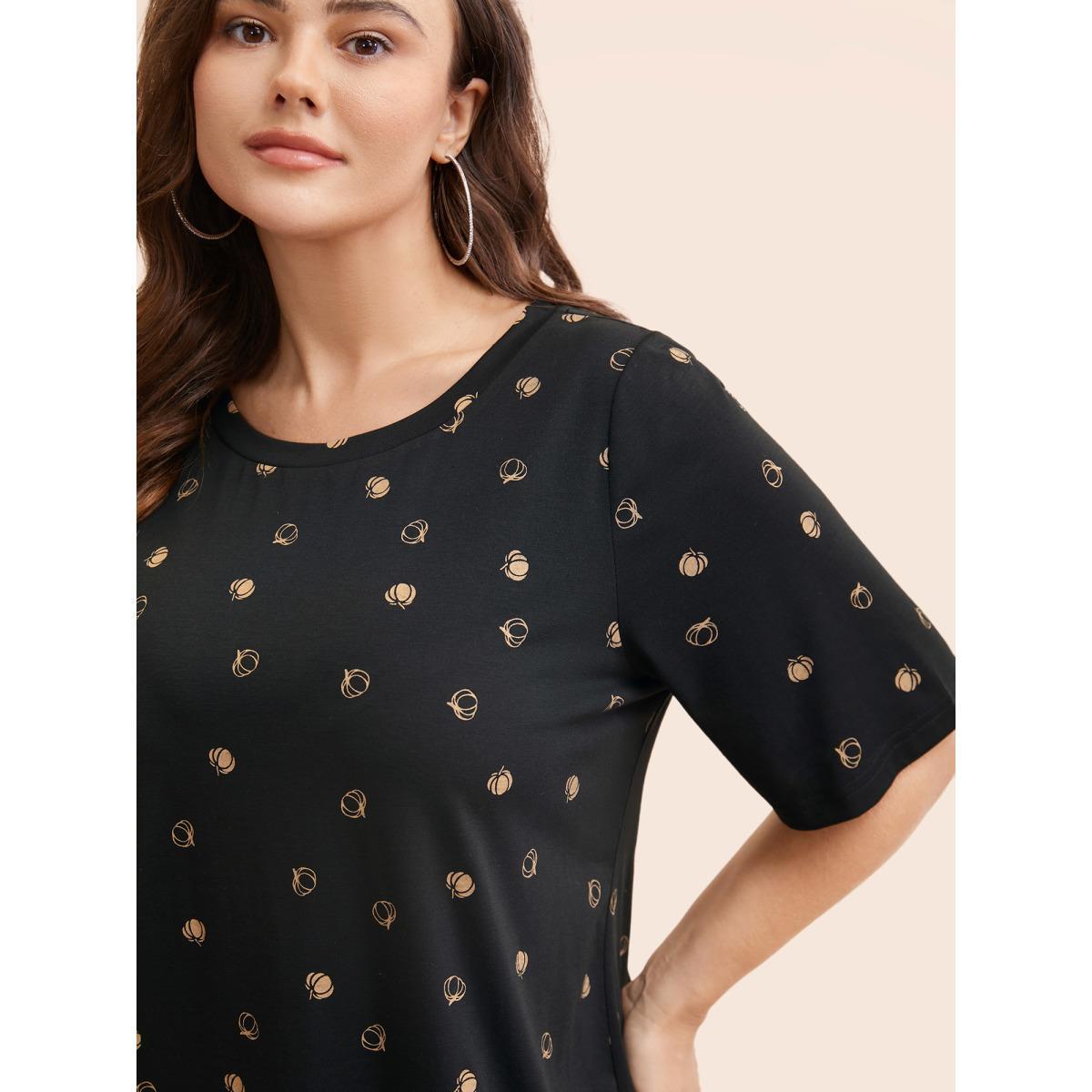 Plus Size Halloween Pumpkin Print Crew Neck T-shirt Black Women Casual Printed Graphic-Halloween Round Neck Festival-Halloween T-shirts BloomChic 18-20/2X Product Image
