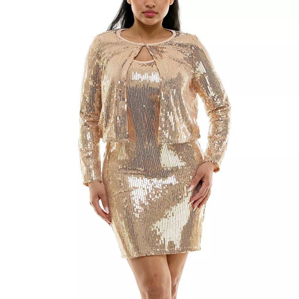 Women's Nina Leonard Sequin Sheath Dress & Sequin Bolero Set, Size: Medium, Beige Product Image