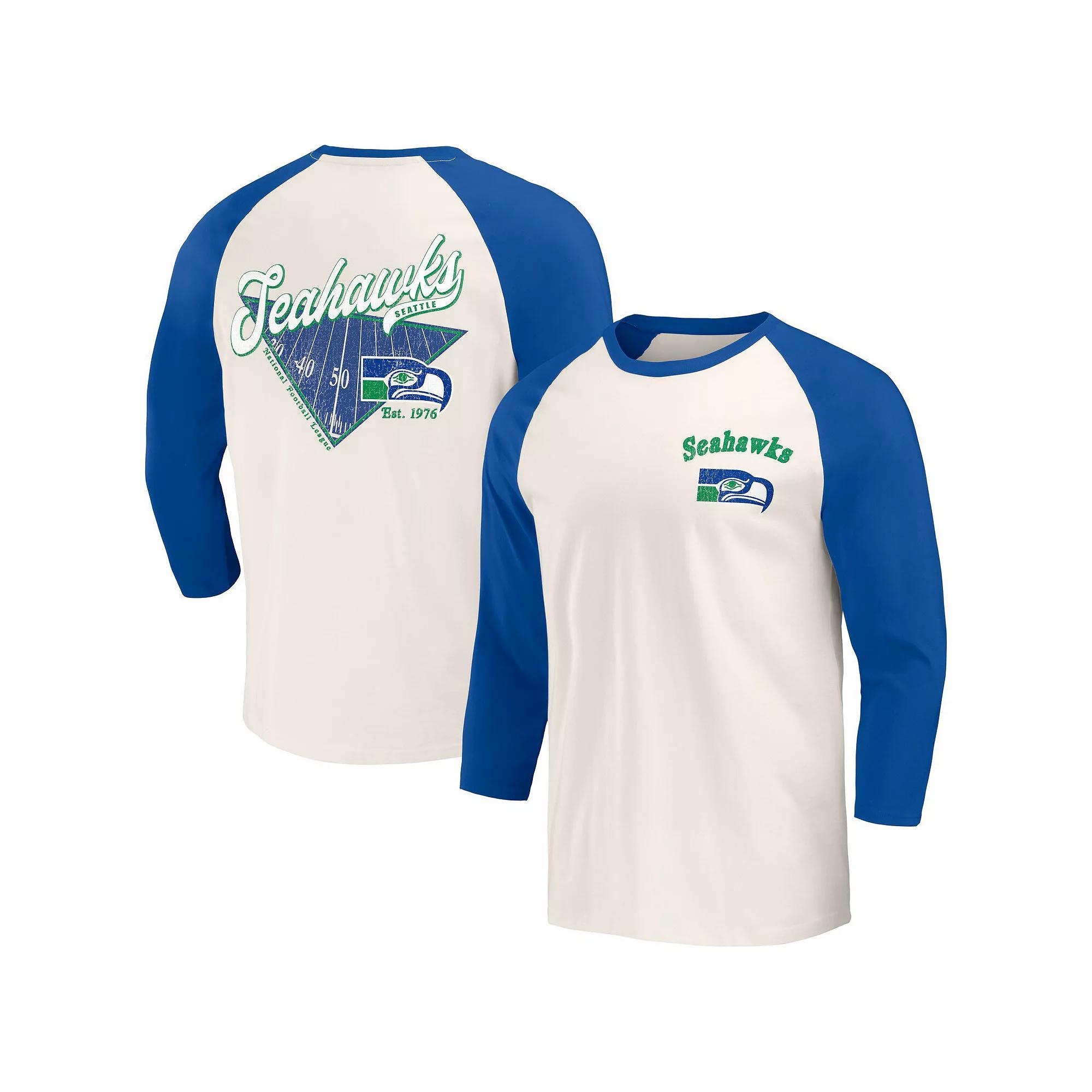Men's Darius Rucker Collection by Fanatics Royal/White Seattle Seahawks Raglan 3/4 Sleeve T-Shirt, Size: 3XL, Blue Product Image