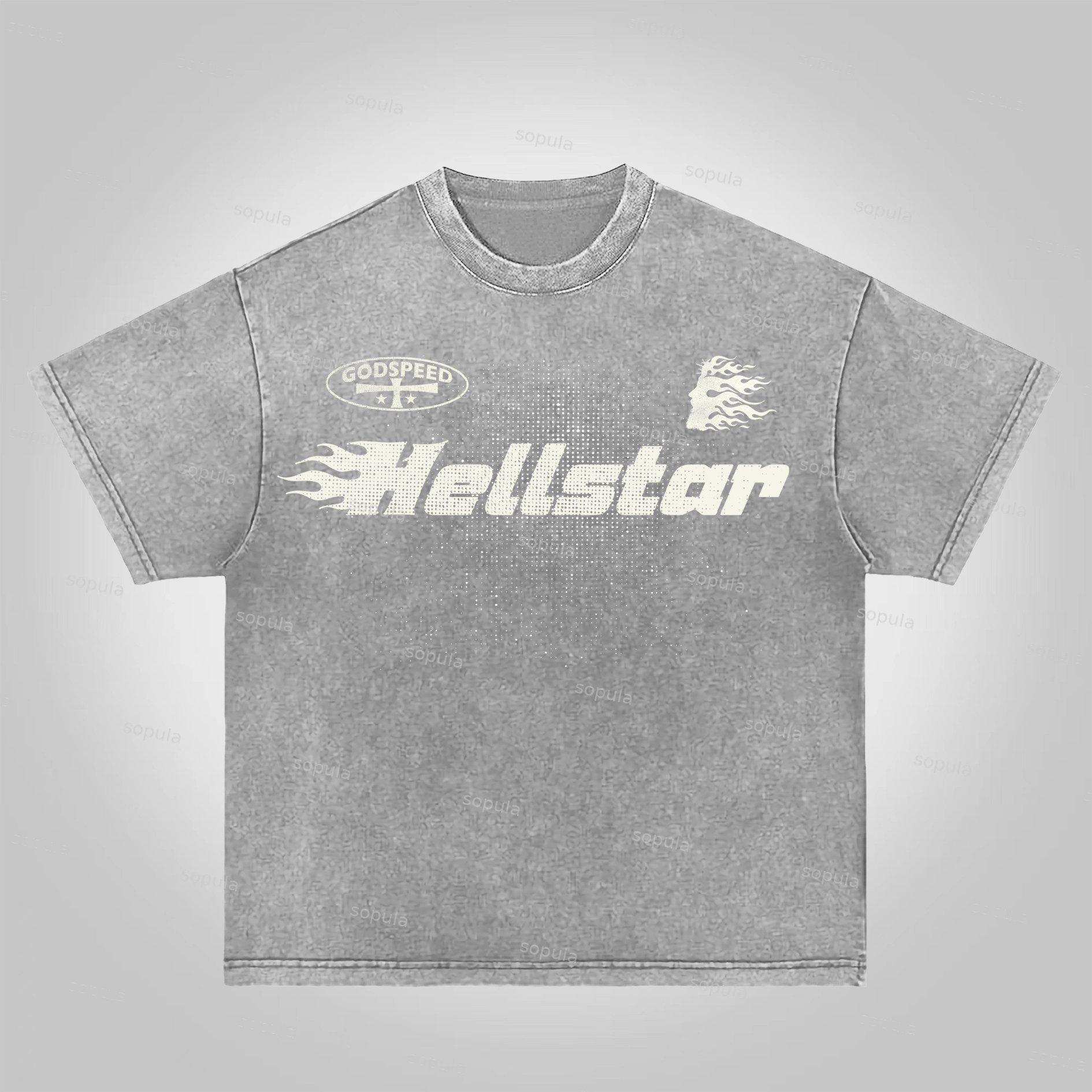 Fashionable Retro Flame Jesus Silhouette Network Acid Wash T-shirt Product Image