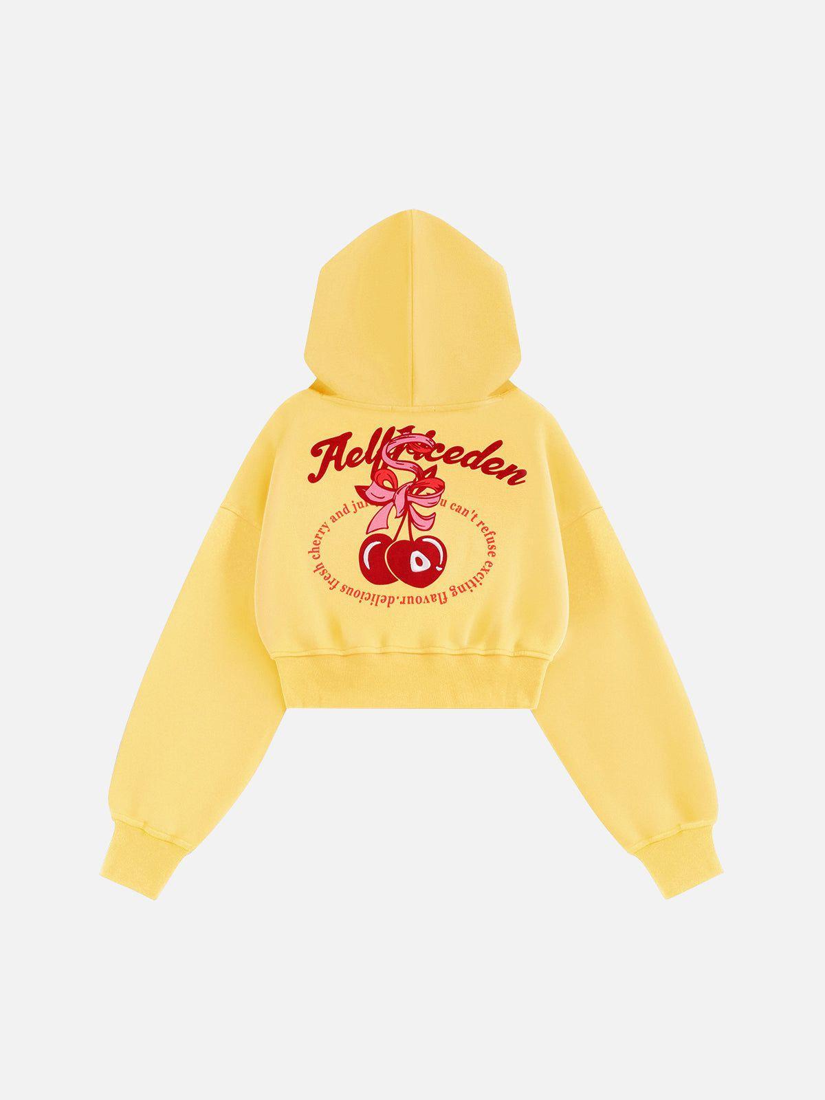 Aelfric Eden Cherry Print Cropped Pullover Hoodie Product Image
