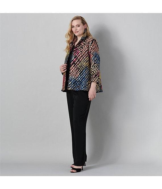 Caroline Rose Plus Mosaic Pattern Cloque Spread Collar Bracelet Sleeve Open-Front Statement Jacket Product Image