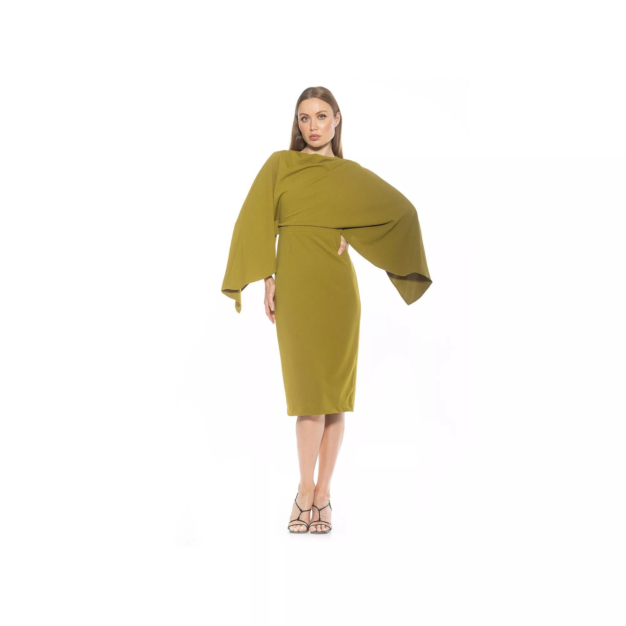 Women's ALEXIA ADMOR Vida Draped Cape Sleeve Sheath Dress, Size: Small, Green Product Image