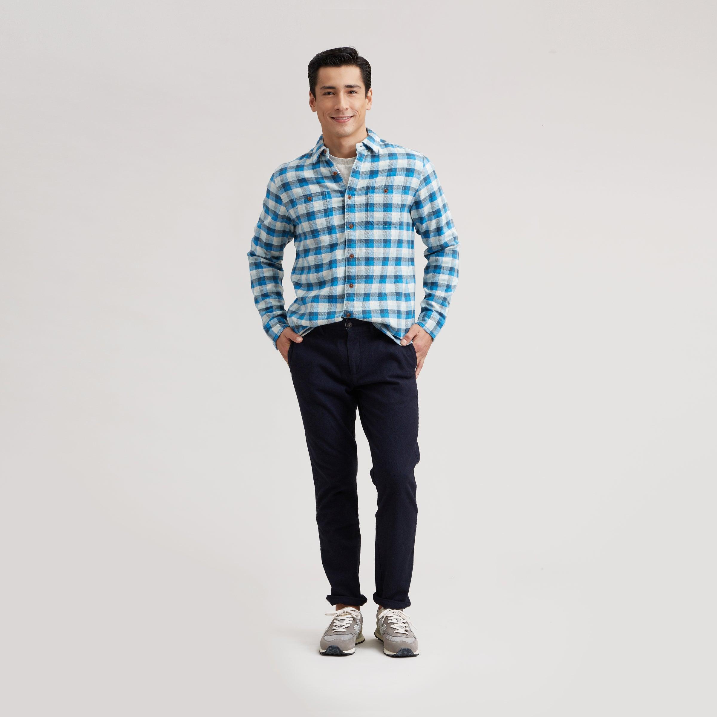 Gingham Heritage Flannel Shirt - Navy Blue Gray (Final Sale)* Product Image