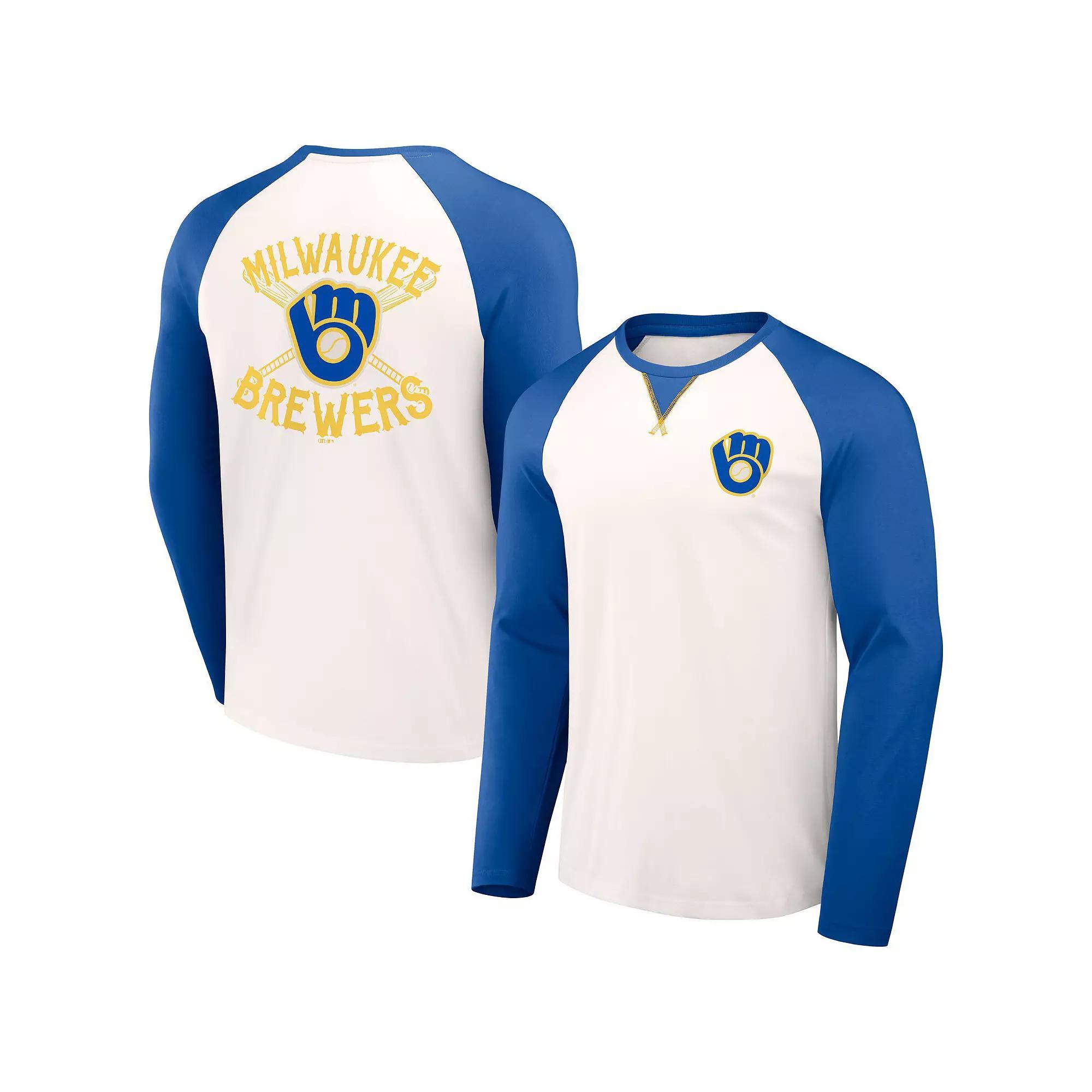 Men's Darius Rucker Collection by Fanatics  White/Royal Milwaukee Brewers Team Color Raglan T-Shirt, Size: Small Product Image